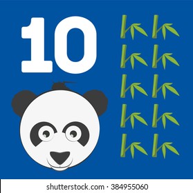 #10 - "Numbers for Kids" set, a cute panda bear with ten bamboo shoots. Learn number and counting with kids.