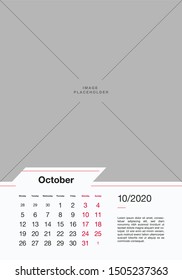 10 - OCTOBER 2020. Calendar 2020 Vector Print Template 12 Months set. Wall Company Calendar 2020 Year. Copy Space for Photos or Pictures.