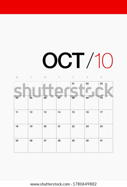 10 October Calendar 2021 Year Diary Stock Vector (royalty Free 