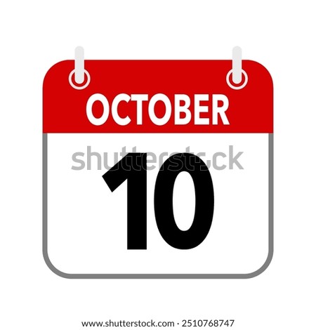 10 October, calendar date icon on white background.