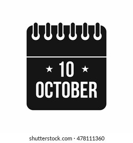 10 october calendar icon in simple style isolated on white background. Date symbol