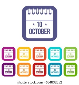 10 october calendar icons set
