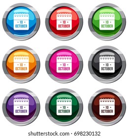 10 october calendar set icon isolated on white. 9 icon collection vector illustration