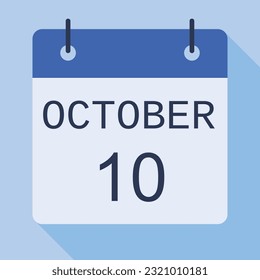 10 October Calendar, Vector Calendar.