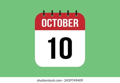 10 October Calendar. October Calendar Vector Illustration.