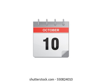 10 October calendar vector illustration on white background