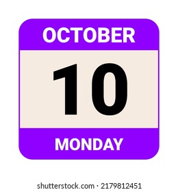 10 October, Monday. Date template. Useful design for calendar or event promotion. Vector illustration EPS 10 File