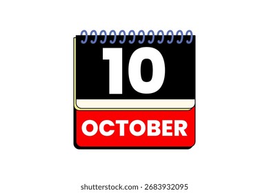 10 October month single day vector, illustration, calendar with red, black, yellow and white color background calendar icon October 10