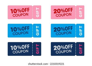 10% OFF y 20% OFF: Un conjunto de cupones de diferentes colores.