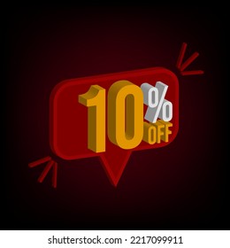 10% off. 3d banner with black and red gradient for offers and promotions.
