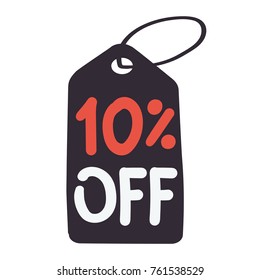 10% off. Badge, mark, symbol, icon vector hand drawn illustration on white background.