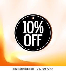 10% off black circular tag with orange gradient background for promotions and sales