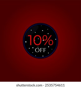 10% de desconto. Preto e vermelho com estrelas. Promoções de compras, Vendas de lojas. Design de vetor de marca. 10% de desconto.