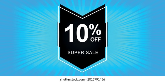 10% off. A blue banner with a ten percent discount on a black balloon for mega offers.