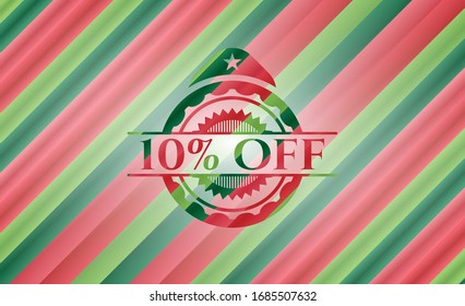 10% Off christmas colors style emblem. Vector Illustration. Detailed.