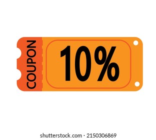 10% fuera del vector de cupón. Plantilla de cupón perforado naranja sobre fondo blanco para tiendas