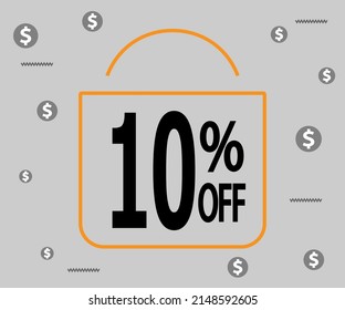 10% off. Dark banner for stores and promotions. Shopping bag
