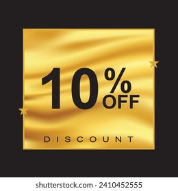 10% off discount banner. Special offer sale 10 percent off. Sale discount offer. Luxury golden promotion banner ten percent discount in golden square and with a black background. Vector illustration