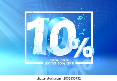 10 Off. Discount creative composition. 3d sale symbol with decorative objects. Sale banner and poster. Vector illustration.