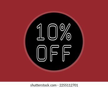 10% off discount icon. Label 10 percent, promotion and price reduction concept. Circle vector isolated on red background