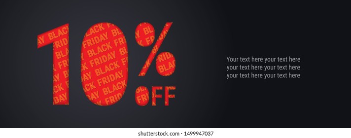 10% off discount promotion black friday sale. Poster, banner, ads. Paper cut with sale pattern. For your unique selling poster, banner promotion offer percent discount ads