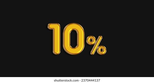 10% off discount promotion sale. Gold helium balloons on dark background. Sale banner and poster. Vector illustration.