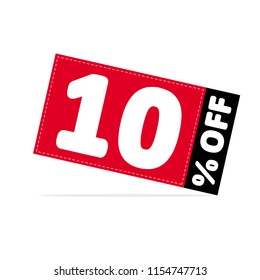 10% OFF Discount. Simple Sale Vector Illustration. Discount Offer Price Graphic.  Red and Black Tag with White Letters. White Background. Gray Shadow. 