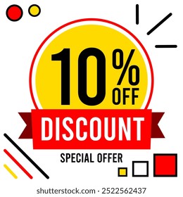 10% off discount 10 % off special offer ten percent off discount 10%off Promotions with black and white numbers yellow ball circle and red drawings.eps