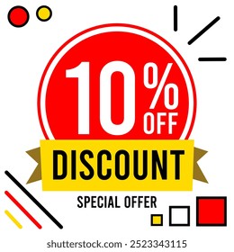 10% off discount 10 % off special offer ten percent off discount 10%off discount Promotions with black and white numbers, red ball, white background, circle and red, black and yellow designs.eps