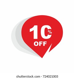10% OFF Discount Sticker. Sale Red Tag Isolated Vector Illustration. Discount Offer Price Label, Vector Price Discount Symbol.