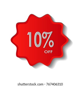 10% OFF Discount Sticker Sale Red Label Price Discount Symbol