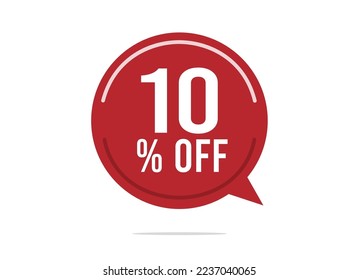 10% off discount vector. Offer balloon and price reduction for promotion and sale of stock. Red design on white background