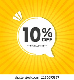 10% off. Discount vector for sales, labels, promotions, offers, stickers, banners, tags and web stickers. New offer. White discount balloon emblem on yellow background.