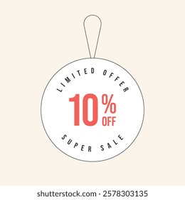 10% OFF flat design of label. Super Sale ten percent off. Sticker illustration limited offer. Vector illustration.