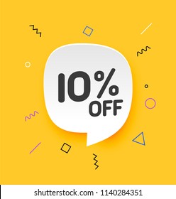 10% de descuento, distintivos Vectoriales planos para etiquetas, , adhesivos, banners, etiquetas, etiquetas, etiquetas web, nueva oferta. Insignia de descuento en fondo amarillo