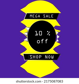 10% off, Flat sales Vector badges for Labels, , Stickers, Banners, Tags, Web Stickers, New offer. Discount badge in yellow and purple background