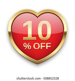 10% off golden badge, vector.