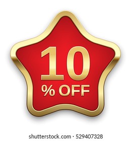 10% off golden badge, vector 
