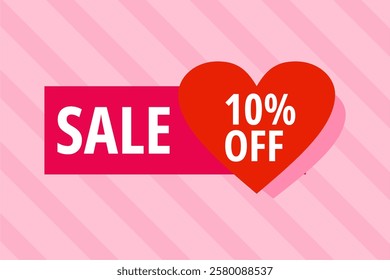 10% off limited special offer. 10 percent inside a heart tag, Valentine's Day.