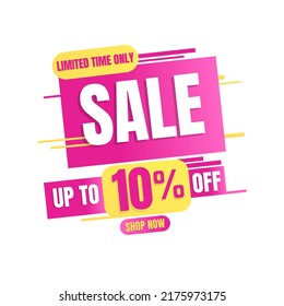 10% UP to off, LIMITED TIME ONLY, sale. pink and yellow design with abstract details in Vector illustration, super discount