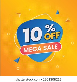 10% OFF. Mega Sale. Special Offer Marketing Announcement. Discount promotion.10% Discount Special Offer Conceptual Yellow Banner Design Template.