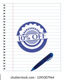 10% Off with pen strokes. Blue ink. Vector Illustration. Detailed.