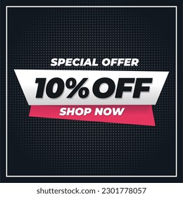 10 % APAGADO. 10% de descuento. Banner de promoción, oferta especial, súper descuento