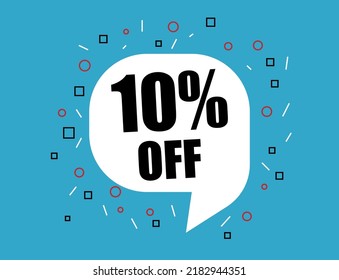 10% off promotion. Price reduction banner for web. White discount balloon on blue background.