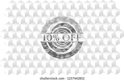 10% Off realistic grey emblem with cube white background