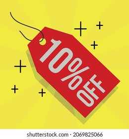 10% Off - Red Discount Product Markup Tag With Yellow Background