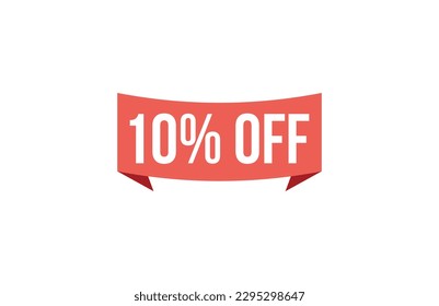 10% Off red vector banner illustration isolated on white background.