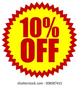 10% OFF red yellow promotion starburst badge with text