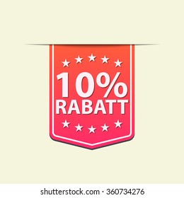 10% Off ribbon label. Red  color . German text. Vector illustration.