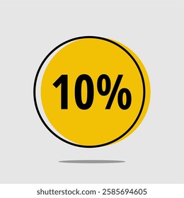 10% Off Round Label - Yellow ten percent off label with fun black outline on light gray background.